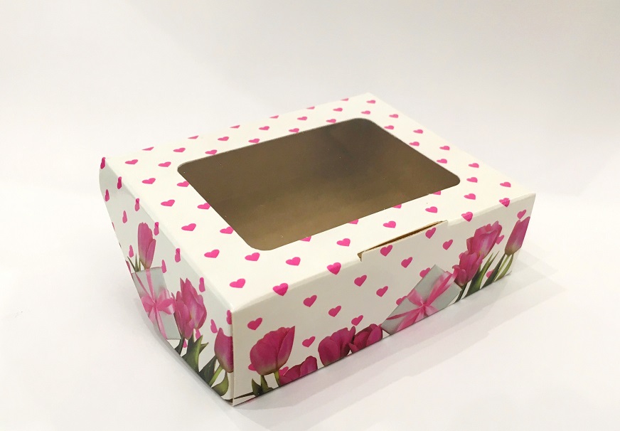 Коробка с окошком Тюльпаны с сердечками (малая)