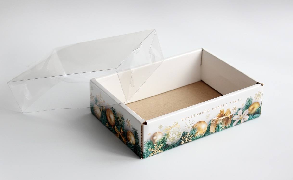 Коробка с прозрачной крышкой Золотые шары