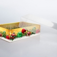 Коробка с прозрачной крышкой НГ золото с шарами